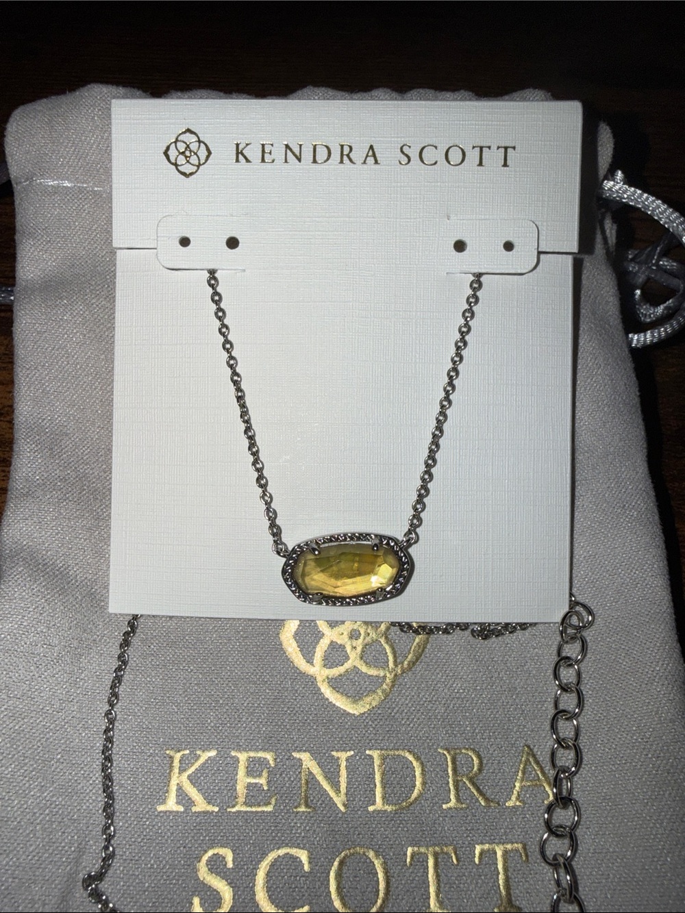 Kendra Scott Silver Necklace with Lemon Yellow Faceted Stone
